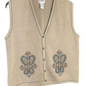 Koret Neutral Cozy Chic Embroidered Boho GrandmaCore Knit Vest Size Medium